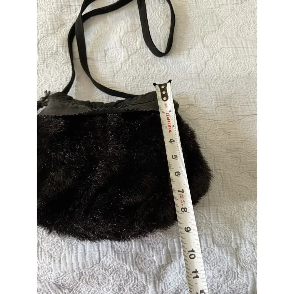 VTG 00s Y2K‎ Dennis Basso Faux Fur Shoulder Crossbody Bucket Bag Leather Black